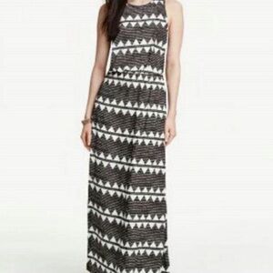 NWT H&M Black & White Tribal Print Sleeveless Blouson Waist Maxi Dress